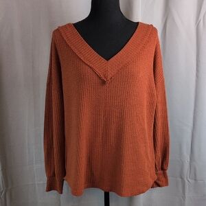 BiBi Orange V-Neck‎ Sweater with Relaxed Fit